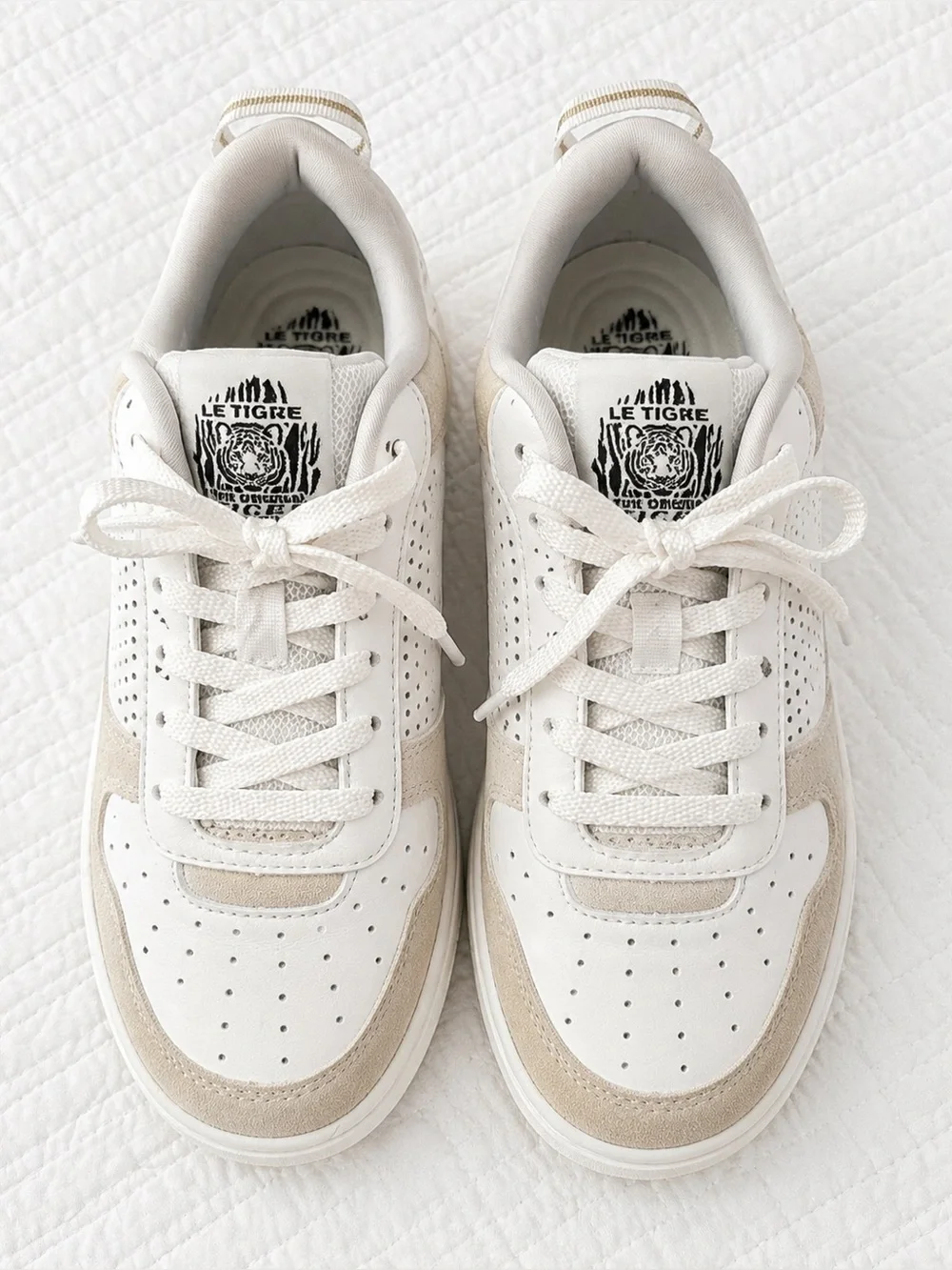 Le Tigre 1977 White Taupe Rose Gold Platform Sneakers size 7